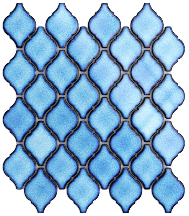Mosaico in ceramica su rete per bagno o cucina 28.2 cm x 25.2 cm - Blue arabesque