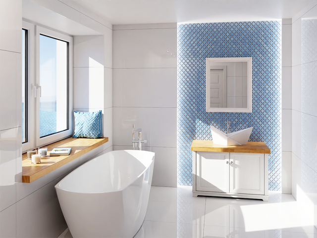 Mosaico in ceramica su rete per bagno o cucina 28.2 cm x 25.2 cm - Blue arabesque