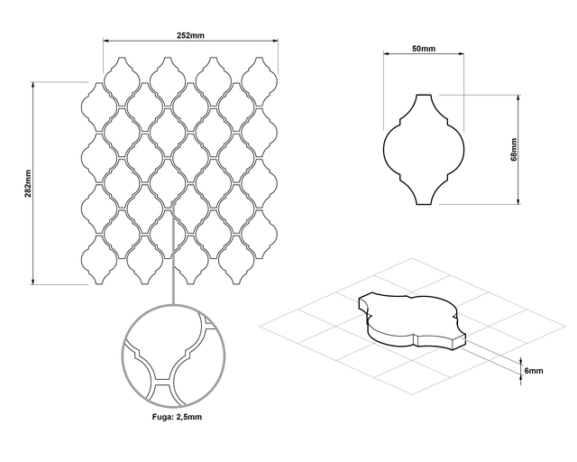 Mosaico de cerámica en malla para baño o cocina 28.2 cm x 25.2 cm - Blue arabesque