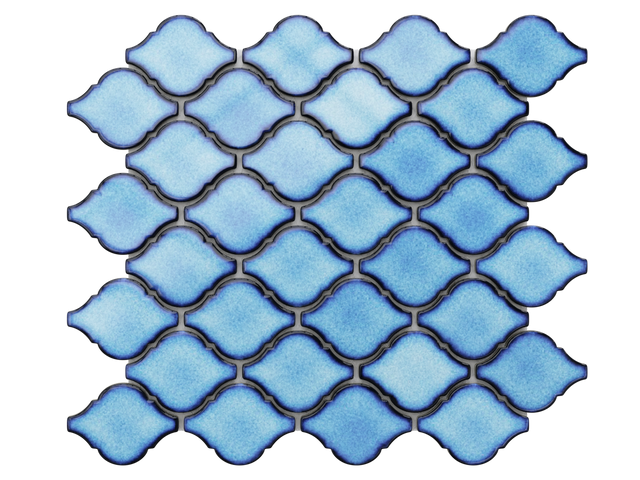 Mosaico de cerámica en malla para baño o cocina 28.2 cm x 25.2 cm - Blue arabesque