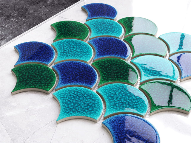 Mosaico in ceramica su rete per bagno o cucina 28.5 cm x 29.0 cm - Blue wave