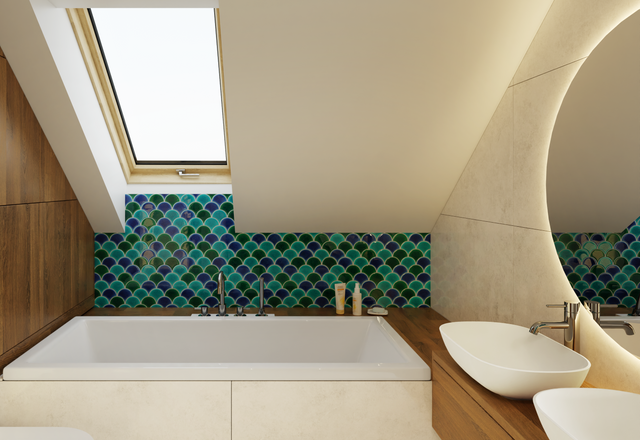 Mosaico in ceramica su rete per bagno o cucina 28.5 cm x 29.0 cm - Blue wave