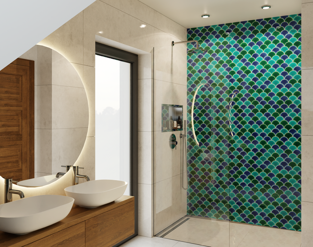 Mosaico in ceramica su rete per bagno o cucina 28.5 cm x 29.0 cm - Blue wave