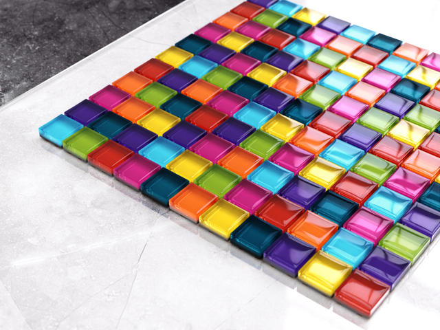 Mosaico in vetro su rete per bagno o cucina 30 cm x 30 cm - Rainbow
