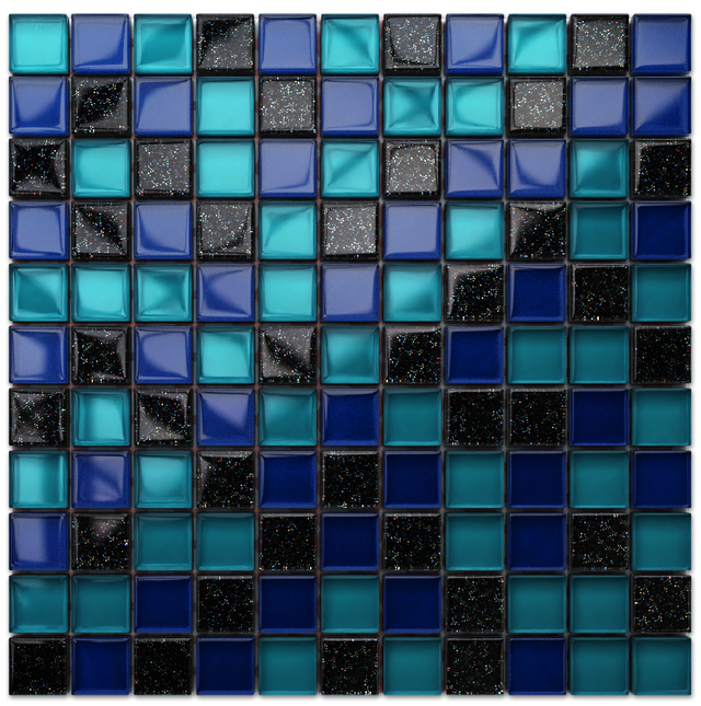 Mosaico in vetro su rete per bagno o cucina 30 cm x 30 cm - Ocean blue