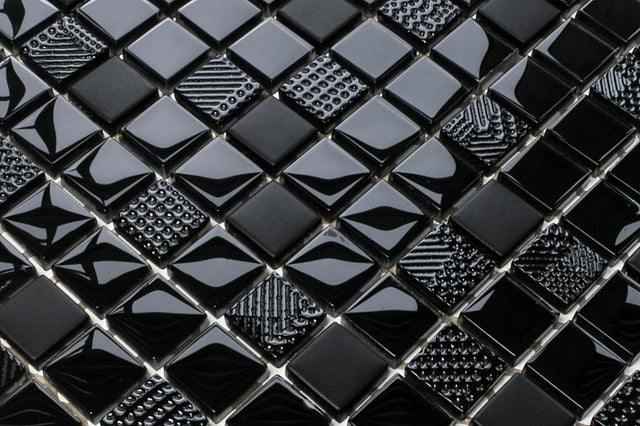 Glass mosaic on mesh for bathroom or kitchen 30 cm x 30 cm - Carbon