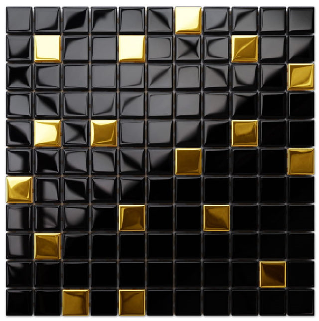 Mosaïque en verre sur filet pour salle de bain ou cuisine 30 cm x 30 cm - Noir or