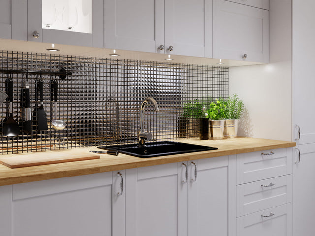 Mosaik aus Glas auf Netz für Bad oder Küche 30 cm x 30 cm - Reines Silber