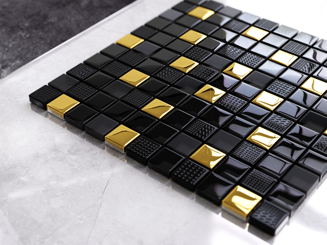 Mosaïque sur filet en verre pour salle de bain ou cuisine 30 cm x 30 cm - Volcano Gold