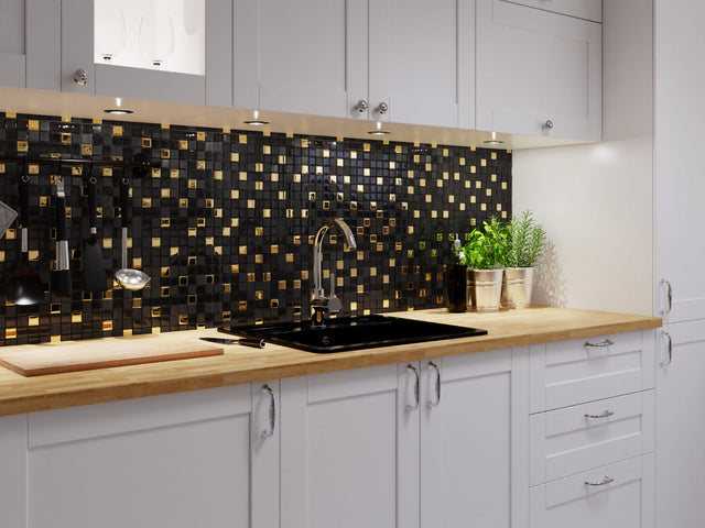 Mosaico su rete in vetro per bagno o cucina 30 cm x 30 cm - Volcano Gold