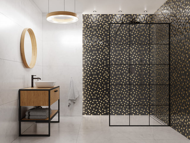 Mosaïque sur filet en verre pour salle de bain ou cuisine 30 cm x 30 cm - Volcano Gold