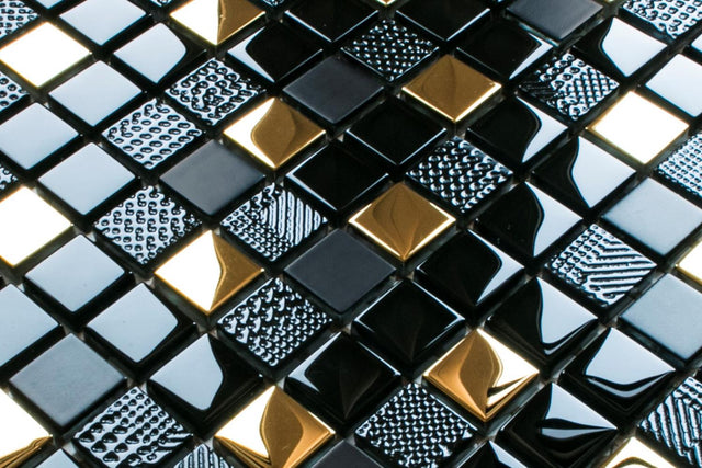 Mosaïque sur filet en verre pour salle de bain ou cuisine 30 cm x 30 cm - Volcano Gold