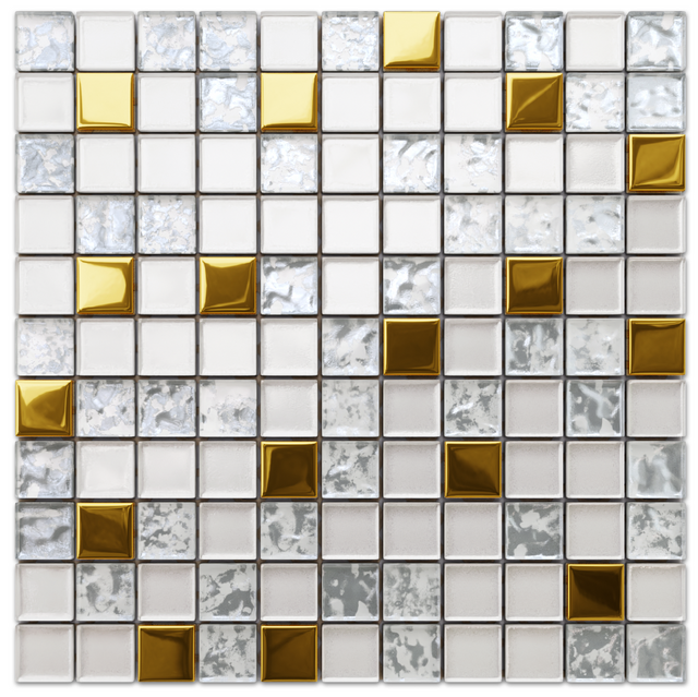 Mosaico in vetro su rete per bagno o cucina 30 cm x 30 cm - Frozen gold