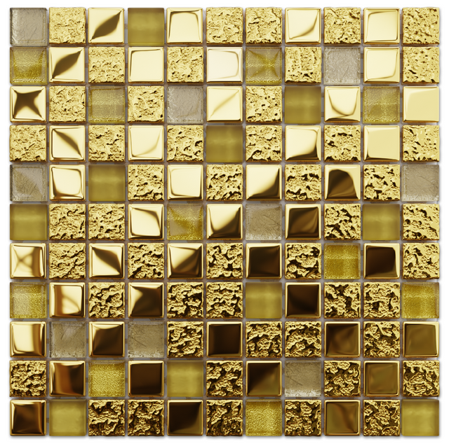 Mosaico in vetro su rete per bagno o cucina 30 cm x 30 cm - Egyptian Gold