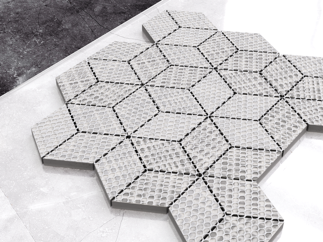 Mosaico in gres su rete per bagno o cucina 30.5 x 26.5 cm - Grey matt romd