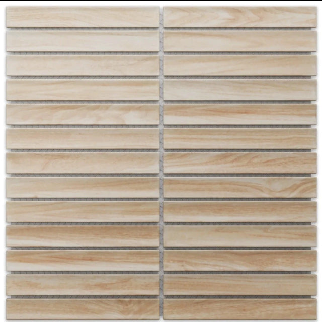 Ceramic mesh mosaic for bathroom or kitchen 29.6 cm x 30.0 cm - Light wood top