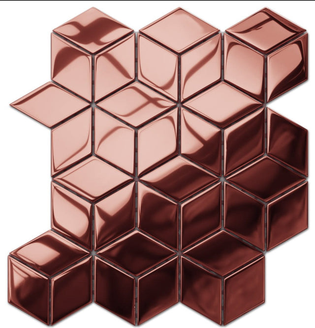 Mosaico in vetro su rete per bagno o cucina 30.5 x 26.5 cm - Copper geometric cubes