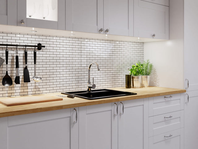 Mosaico su rete in ceramica per bagno o cucina 33.4 x 29.8 cm - White brick