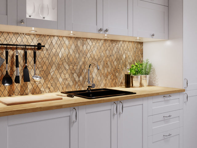 Mosaico in gres su rete per bagno o cucina 29.2 cm x 25 cm – Wood romb