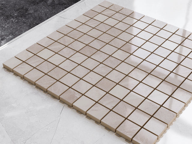 Mosaïque en grès sur filet pour salle de bain ou cuisine 30 cm x 30 cm - Craie blanche