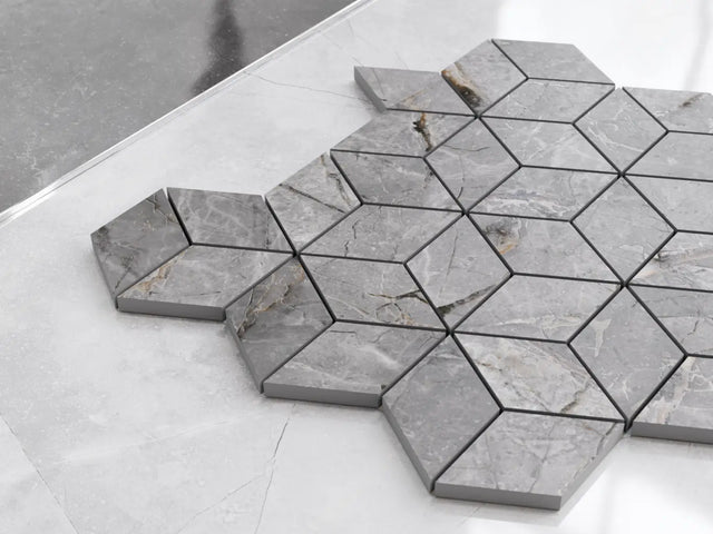 Mosaic on mesh in porcelain stoneware for bathroom or kitchen 30.5 cm x 26.5 cm - Maple diamond