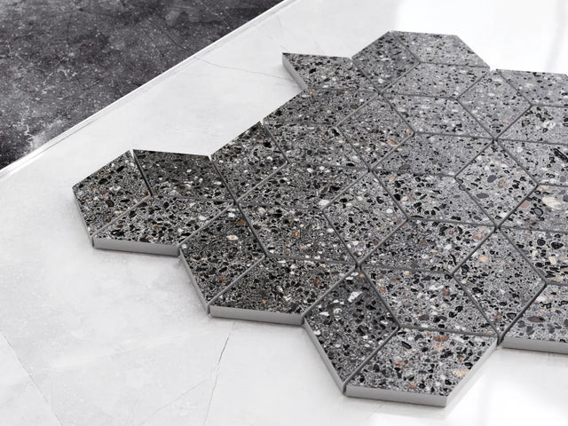 Mosaic on mesh in porcelain stoneware for bathroom or kitchen 30.5 cm x 26.5 cm - Maple diamond