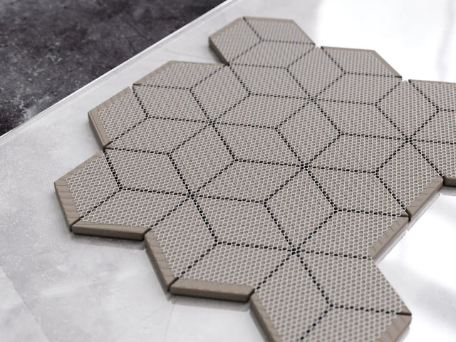 Ceramic mosaic on mesh for bathroom or kitchen 30.5 cm x 26.5 cm - Black geomegtric cubes