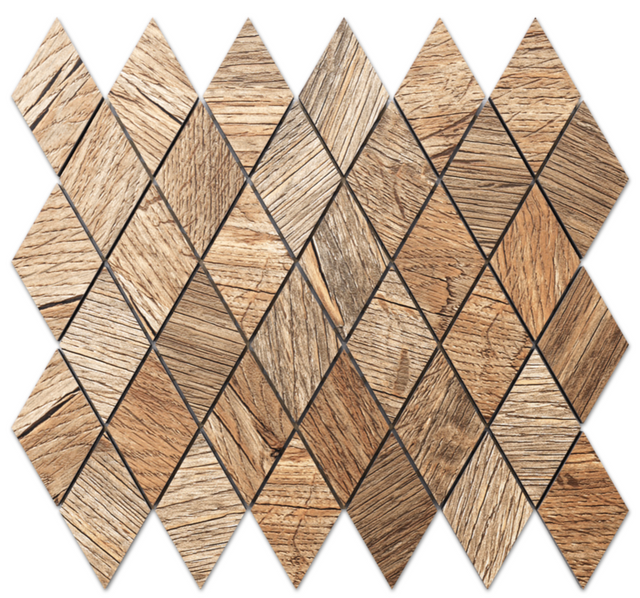 Mosaico in gres su rete per bagno o cucina 29.2 x 25 cm – Wood romb