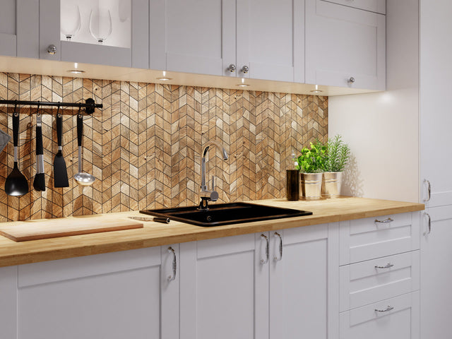 Mosaico in gres su rete per bagno o cucina 17.2 cm x 29.8 cm - Wood double chevron