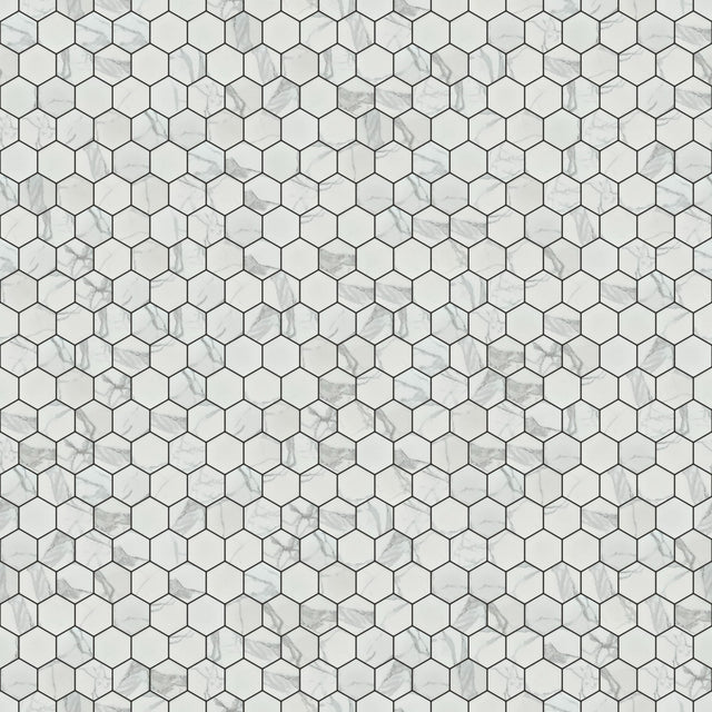 Hexagonal ceramic mosaic on mesh for bathroom or kitchen 32.3 cm x 27.7 cm - Marble Honey