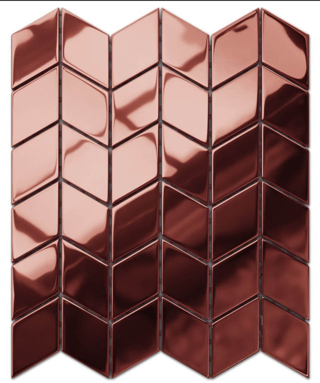 Mosaico in vetro su rete per bagno o cucina 26.5 x 30.5 cm - Magic copper chevron