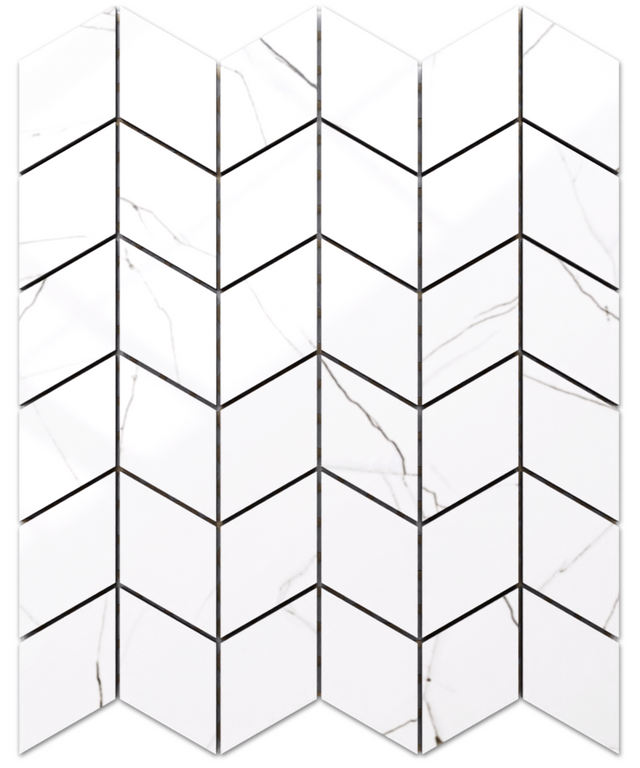 Mosaico in gres su rete per bagno o cucina 26.5 x 30.5 cm - White slate