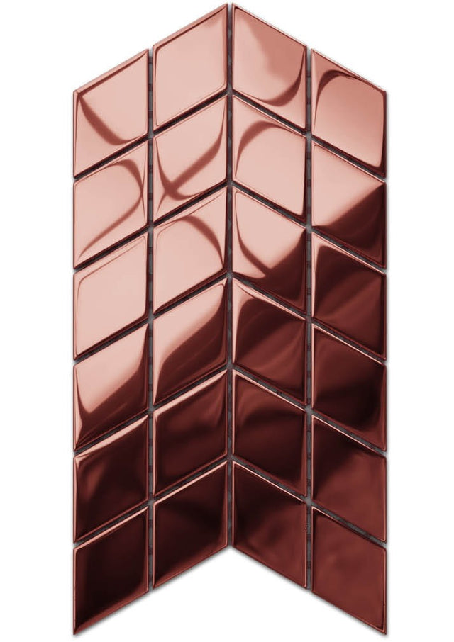 Mosaico in vetro su rete per bagno o cucina 17.2 cm x 29.8 cm - Mini copper chevron