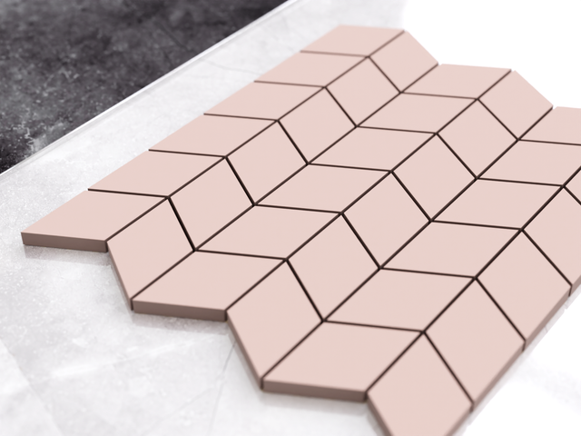 Mosaico in gres su rete per bagno o cucina 26.5 cm x 30.5 cm - Pink Diamond chevron Romb