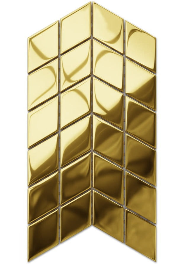 Mosaïque en verre sur filet pour salle de bain ou cuisine 17,2 cm x 29,8 cm - Mini chevron doré