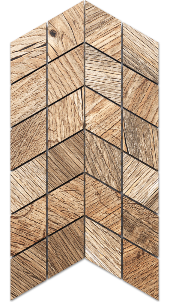 Mosaico in gres su rete per bagno o cucina 17.2 cm x 29.8 cm - Wood double chevron