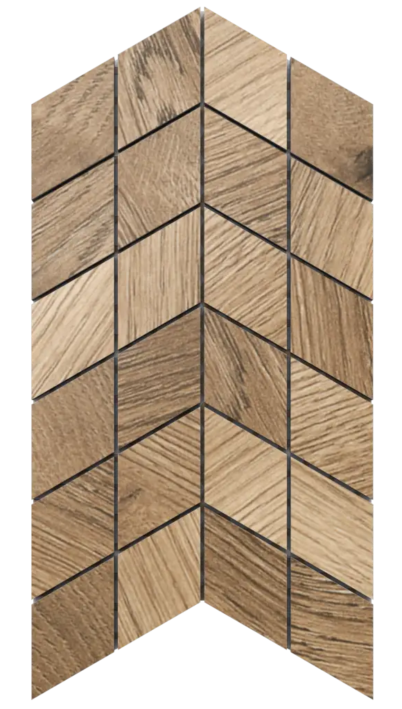 Mosaico in gres su rete per bagno o cucina 17.2 cm x 29.8 cm - Walnut mini chevron