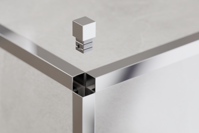 Corner finish for QS polished silver ground stainless steel profiles
