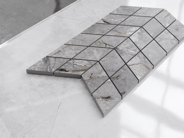 Mosaico in gres su rete per bagno o cucina 17.2 cm x 29.8 cm - Slate Echo mini chevron