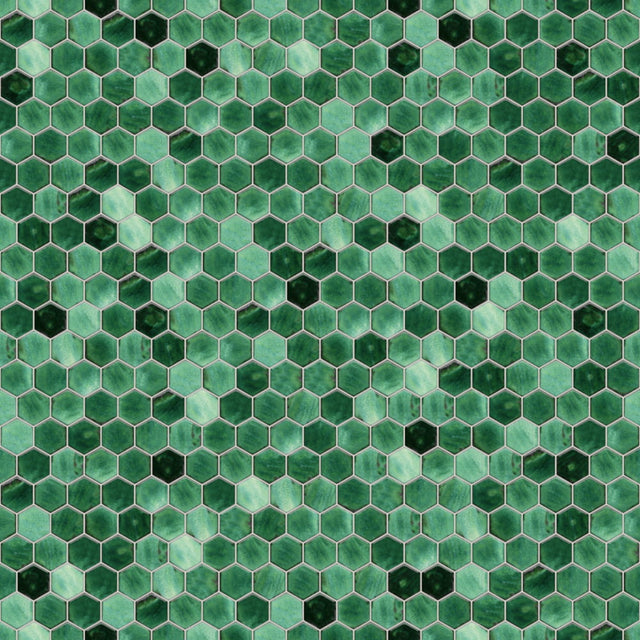 Mosaico in ceramica esagonale su rete per bagno o cucina 31,2 x 27 cm - Jungle nature hive