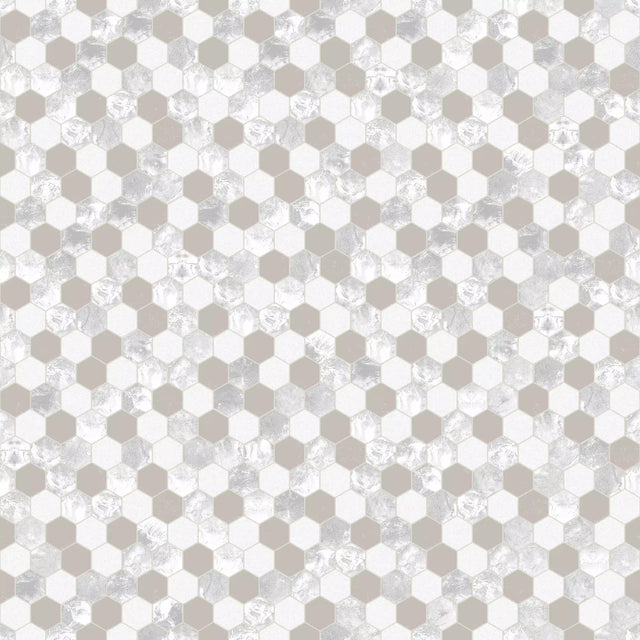 Mosaik aus sechseckigem Glas auf Netz für Bad oder Küche 30 cm x 30,3 cm - Weißer Lavastein