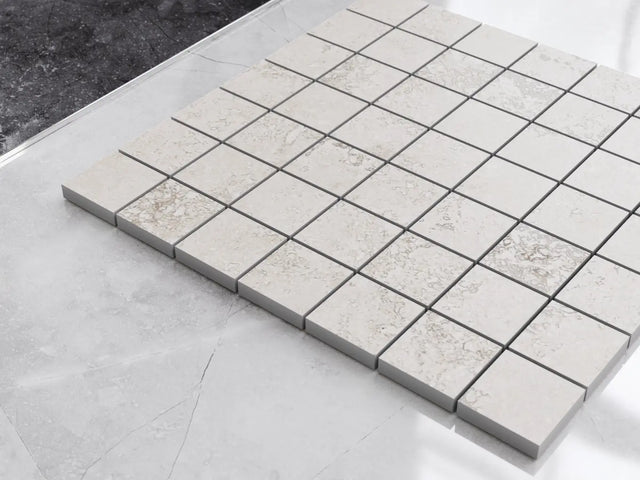 Mosaico de gres en red para baño o cocina 30 cm x 30 cm - Cubo grande gris