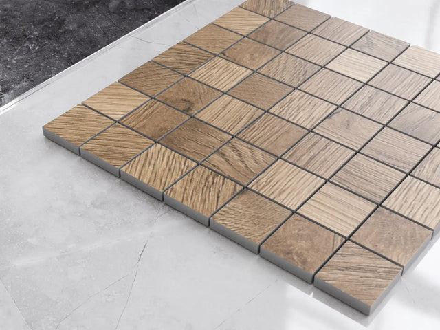Mosaico in gres su rete per bagno o cucina 29.2 cm x 29.2 cm - Walnut square