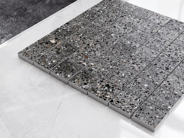 Mosaik aus Gres auf Netz für Bad oder Küche 30 cm x 30 cm - Großer grauer Würfel