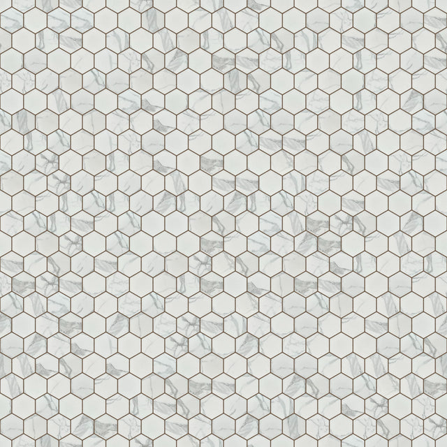 Hexagonale Keramikmosaik auf Netz für Bad oder Küche 32,3 cm x 27,7 cm - Marmor Honig