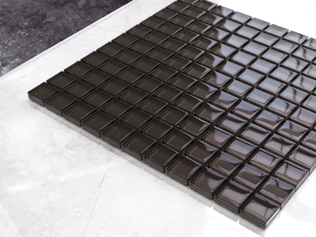 Mosaïque en verre sur filet pour salle de bain ou cuisine 30 cm x 30 cm - Chocolat noir