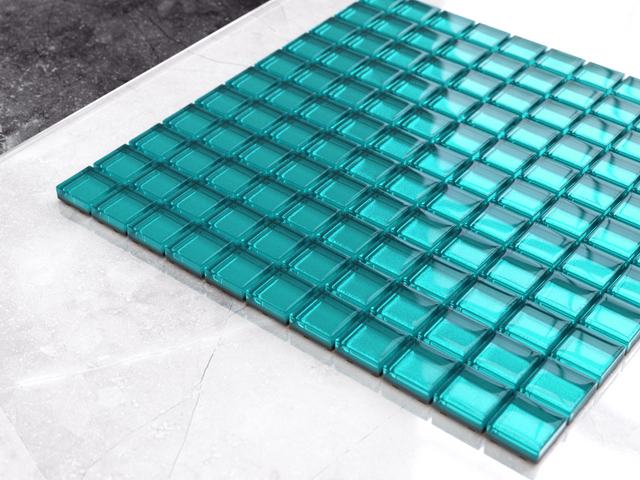 Mosaïque en verre sur filet pour salle de bain ou cuisine 30 cm x 30 cm - Hydrangea bleu