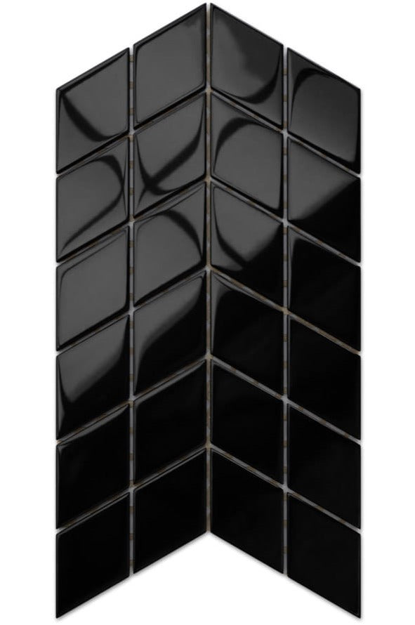 Mosaico in vetro su rete per bagno o cucina 17.2 cm x 29.8 cm - Mini black chevron