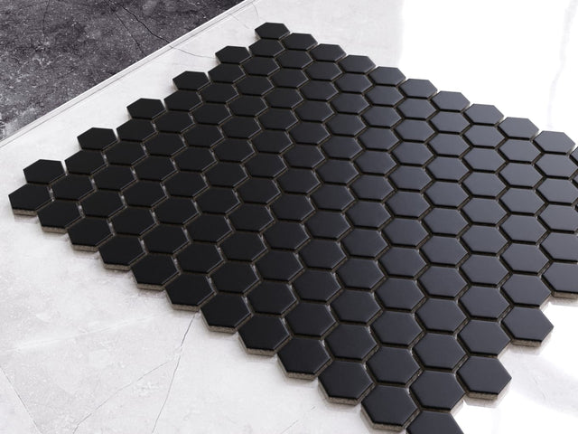 Mosaico in ceramica su rete per bagno e cucina in ceramica 30 cm x 26 cm - Matt black hive
