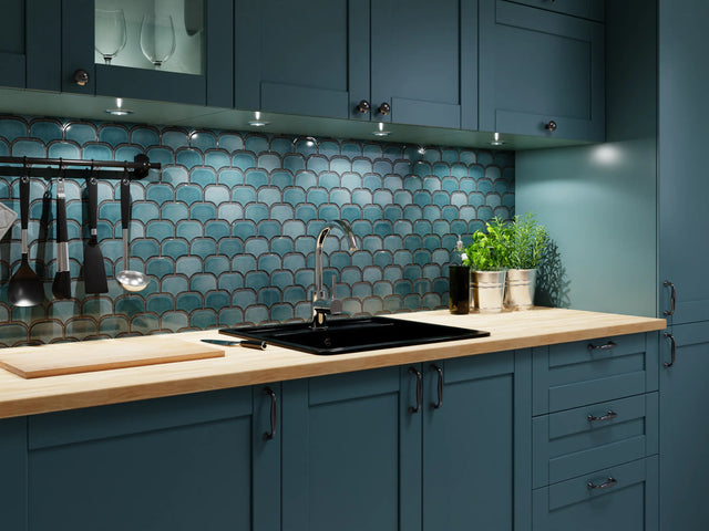 Mosaico in ceramica su rete per bagno o cucina 30.0 cm x 26.5 cm - Blue plum